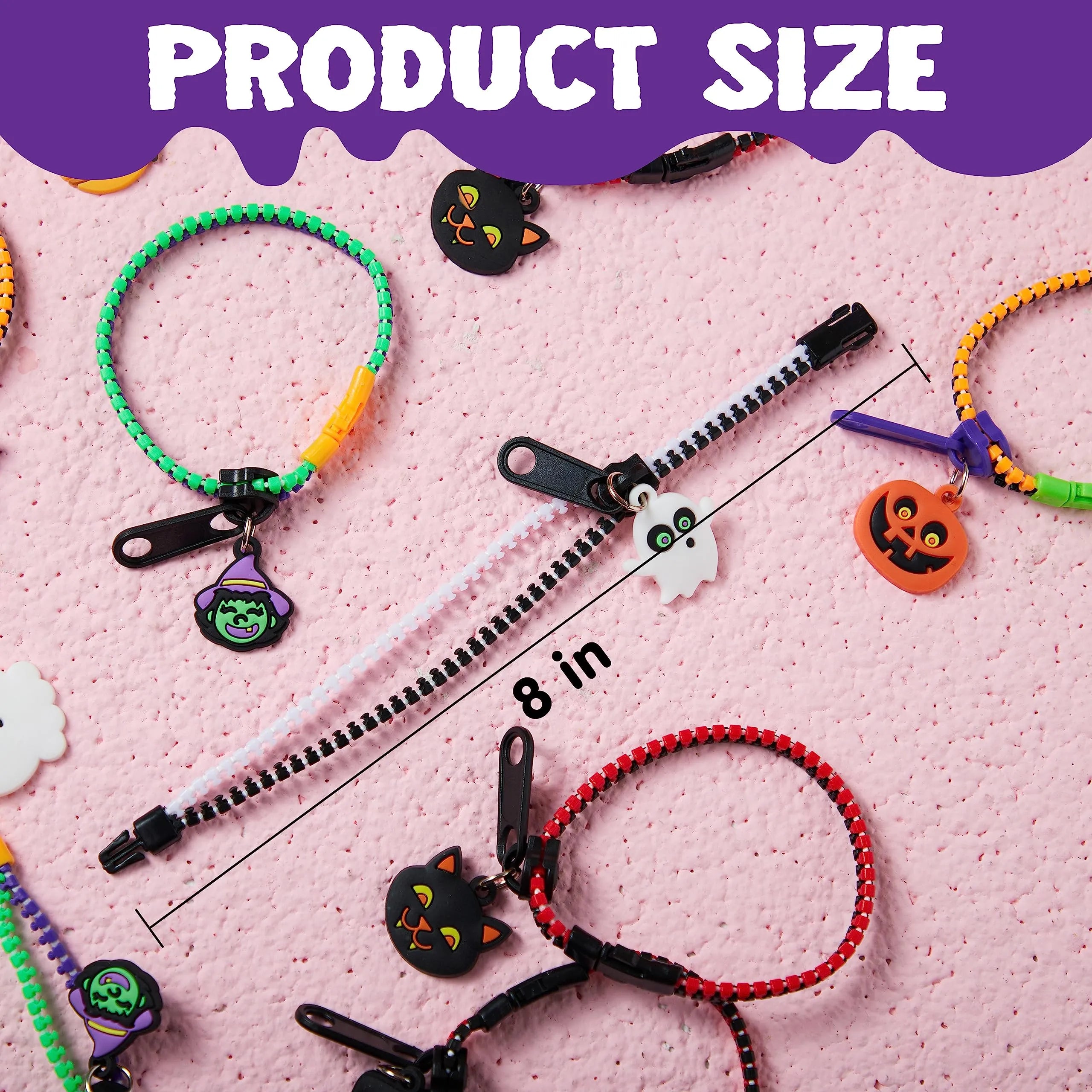 60 PCS Halloween Zipper Bracelets Bulk Set, Zipper Wristbands Party Favors for Kids - Image 5