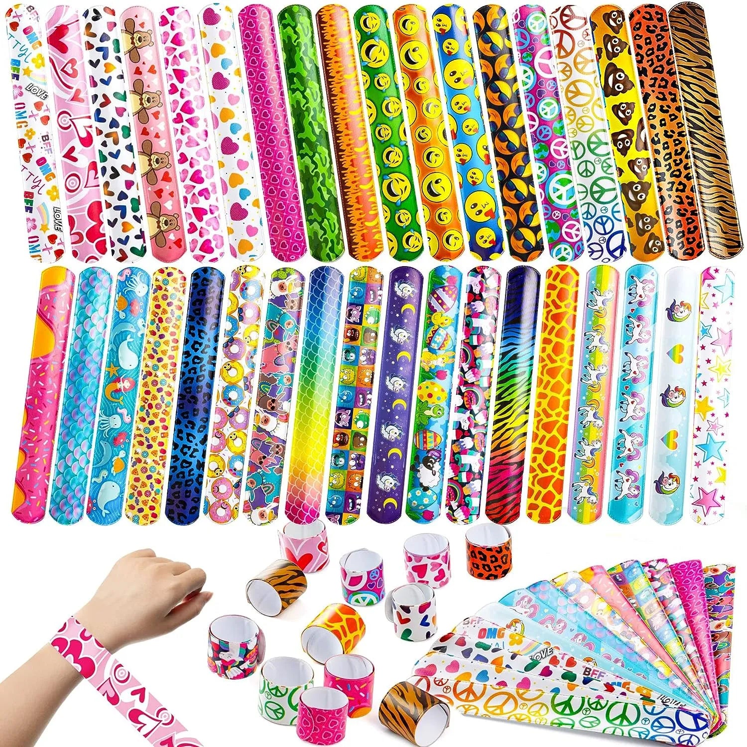 60Pcs Slap Bracelets, 36 Designs