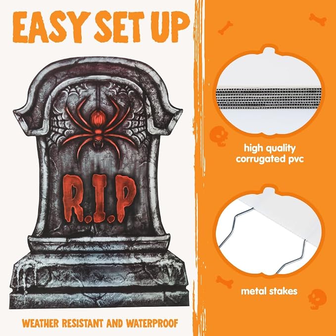 JOYIN 9 PCS Halloween Tombstones - 16 Graveyard Yard Decoration - Image 3