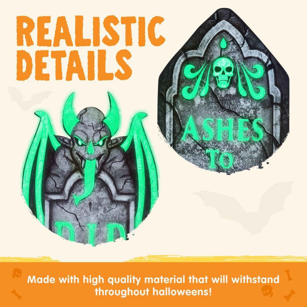 16in Halloween Graveyard Tombstones Fluorescent, 6 Pcs - Image 8