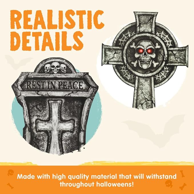 JOYIN 9 PCS Halloween Tombstones - 16 Graveyard Yard Decoration - Image 2