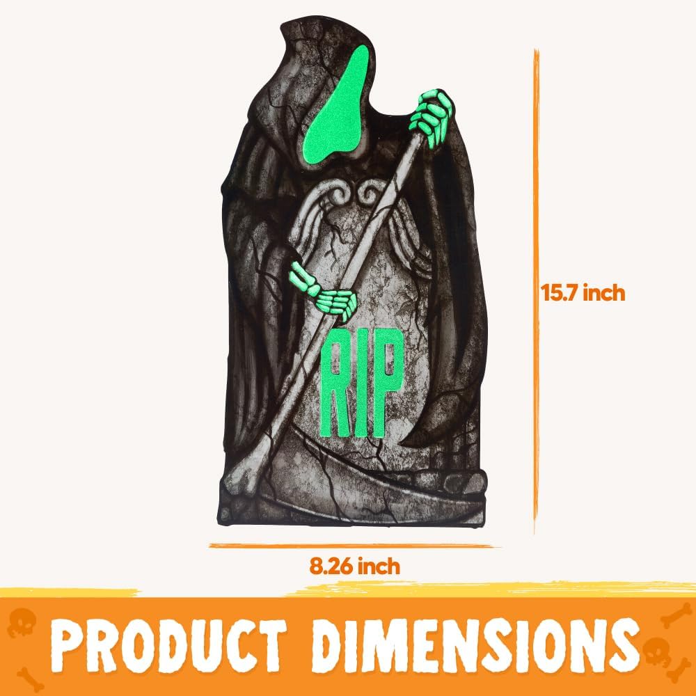 16in Halloween Graveyard Tombstones Fluorescent, 6 Pcs - Image 5