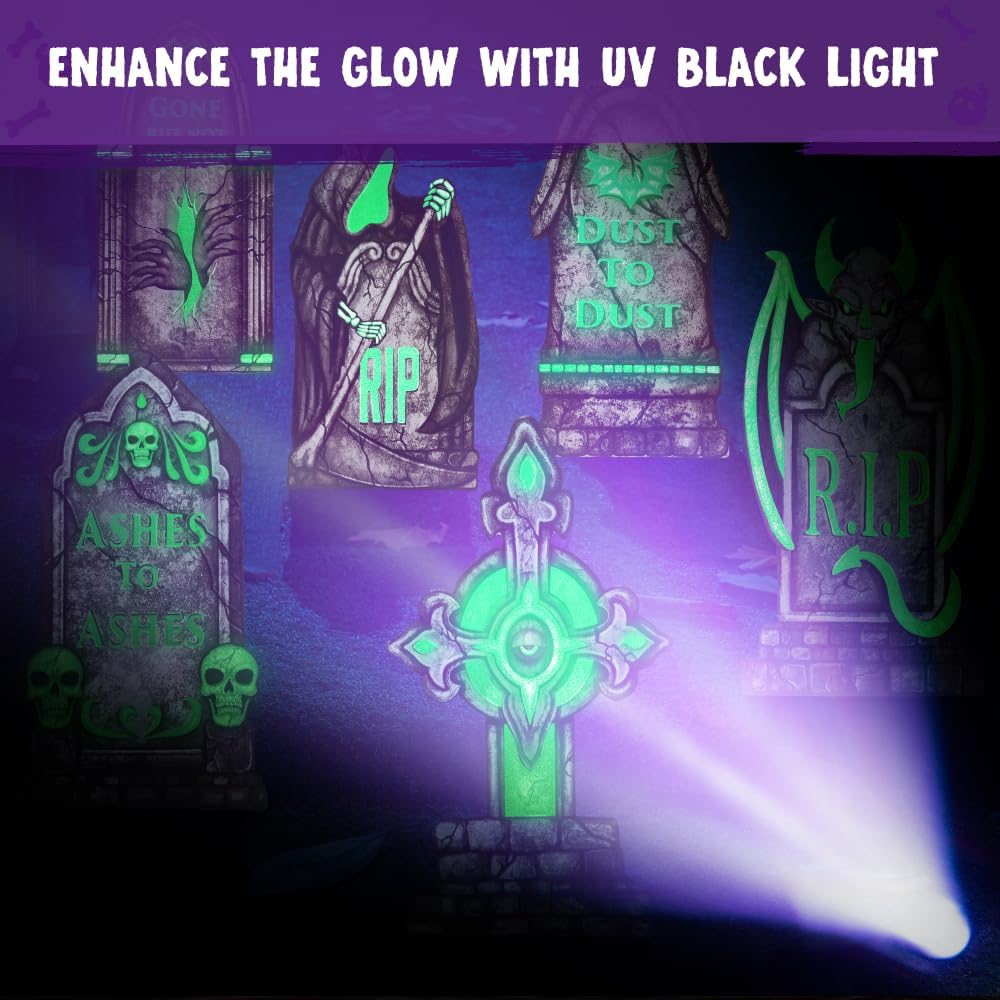 16in Halloween Graveyard Tombstones Fluorescent, 6 Pcs - Image 6