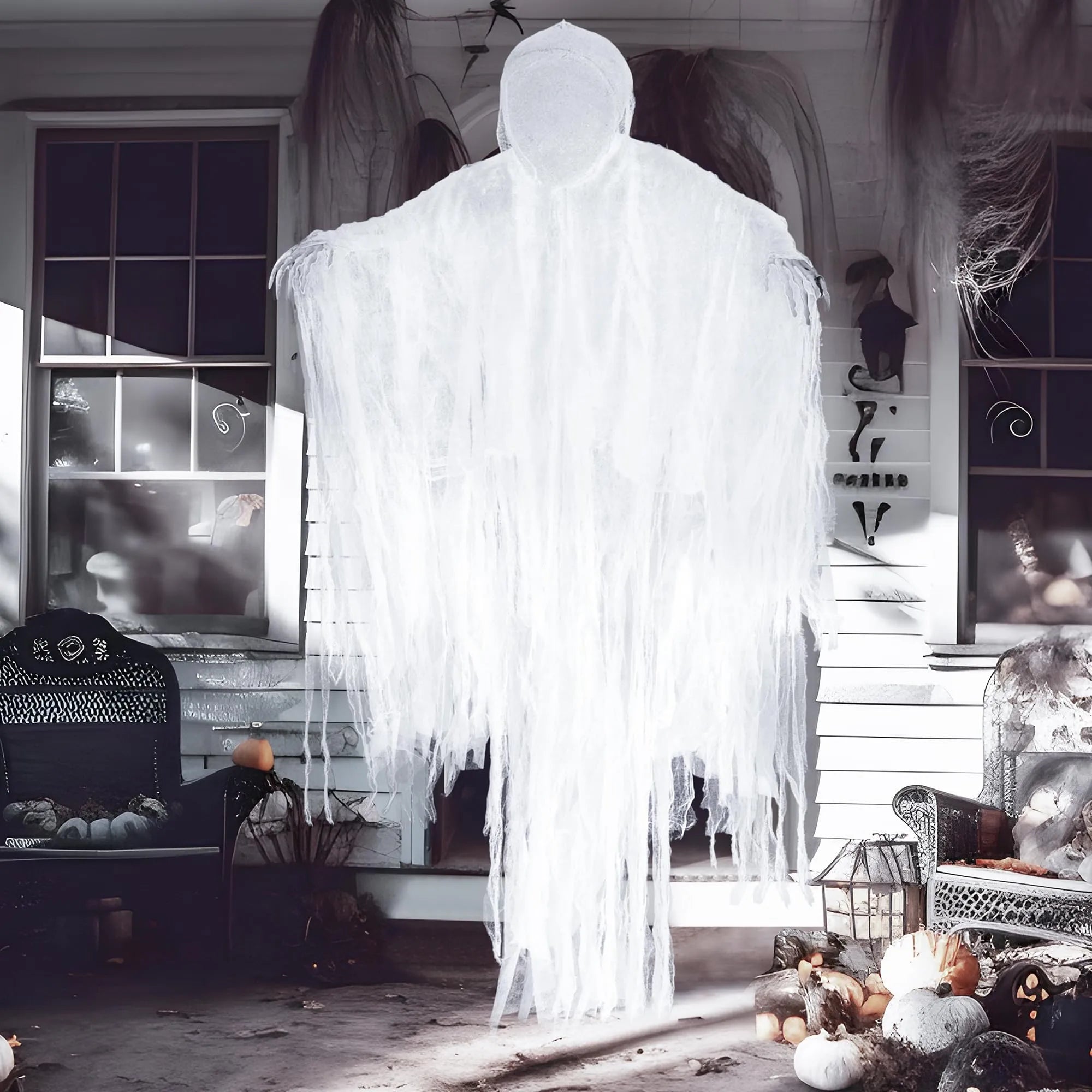 63in Hanging Grim Reaper, Faceless Ghost in White for Halloween Decorations - Image 2