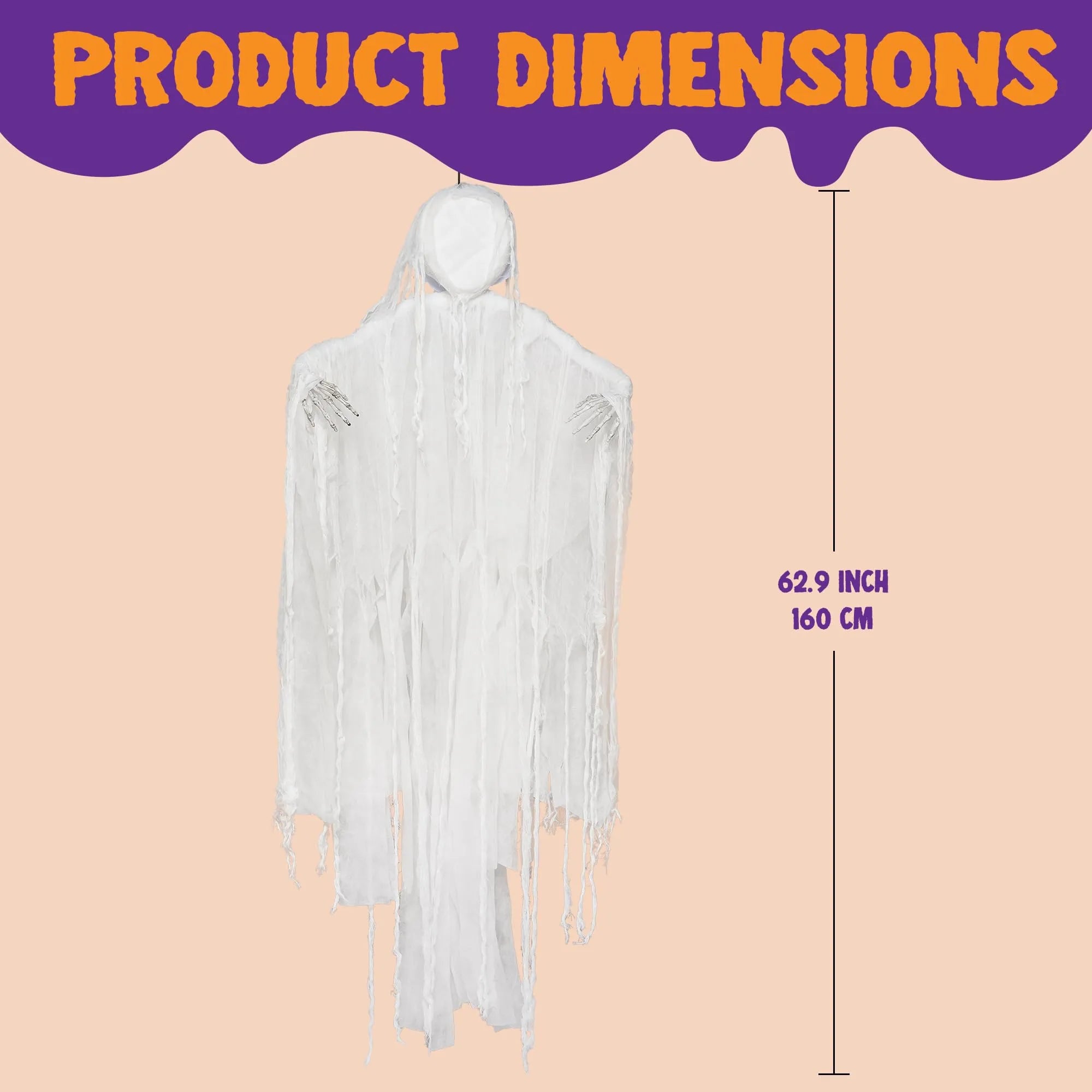 63in Hanging Grim Reaper, Faceless Ghost in White for Halloween Decorations - Image 7