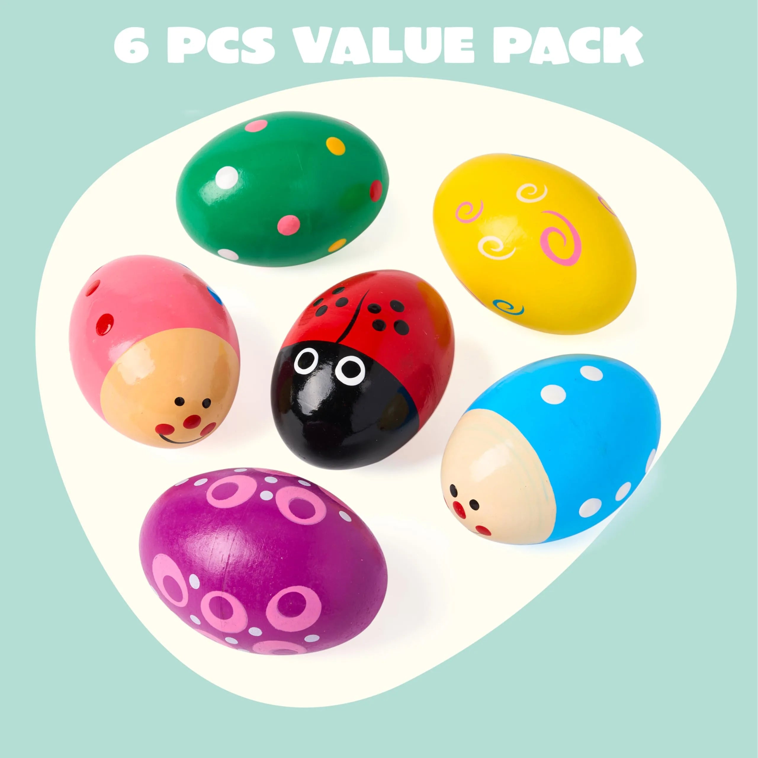 6Packs Easter Wooden Egg Shakers Maracas Percussion Musical - Image 3