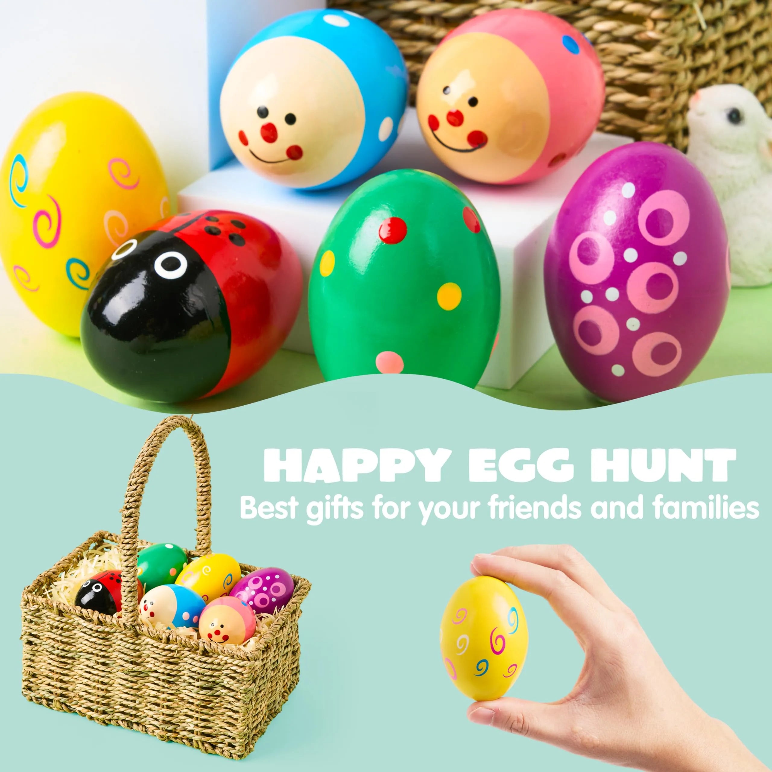6Packs Easter Wooden Egg Shakers Maracas Percussion Musical - Image 4
