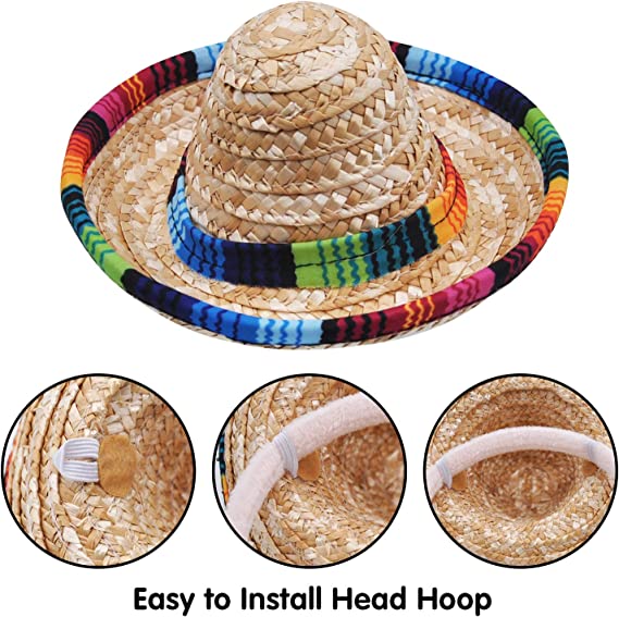 6 Piece Cinco De Mayo Fiesta Fabric And Straw Sombrero Headbands - Image 2