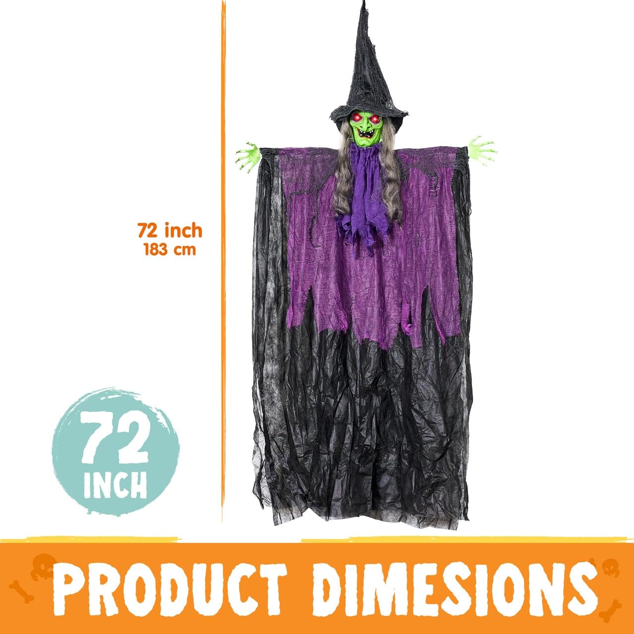 72” Halloween Hanging Witch Decorations Outdoor - Image 6