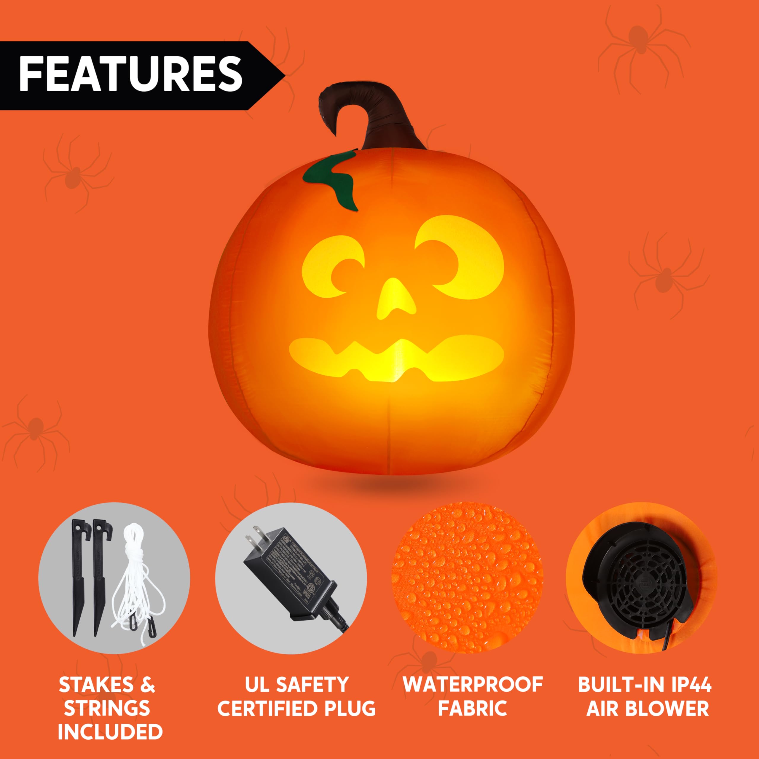 5Ft Halloween Inflatable Pumpkin Outdoor Decoration - Image 6