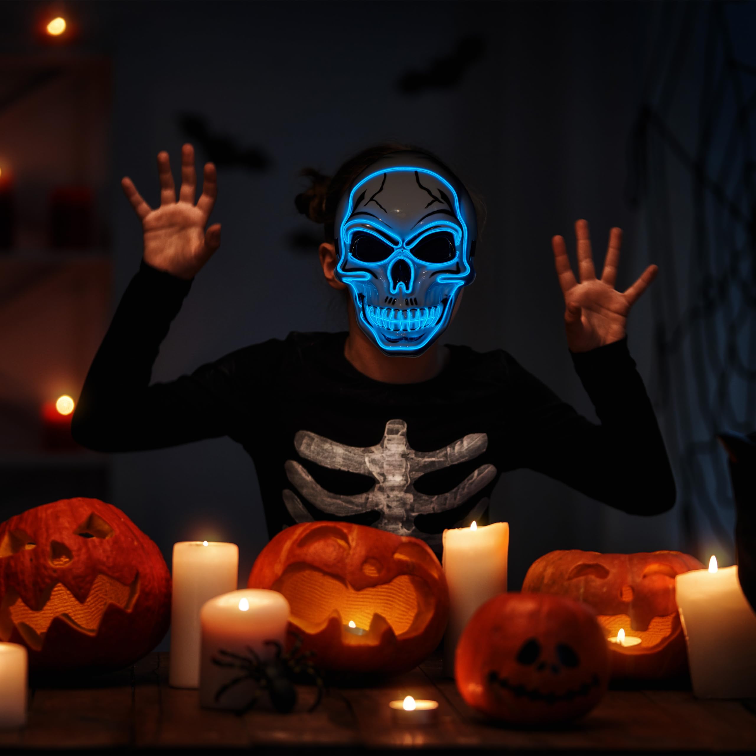Halloween LED Skull Mask with Light Up Gloves, Blue - Image 6