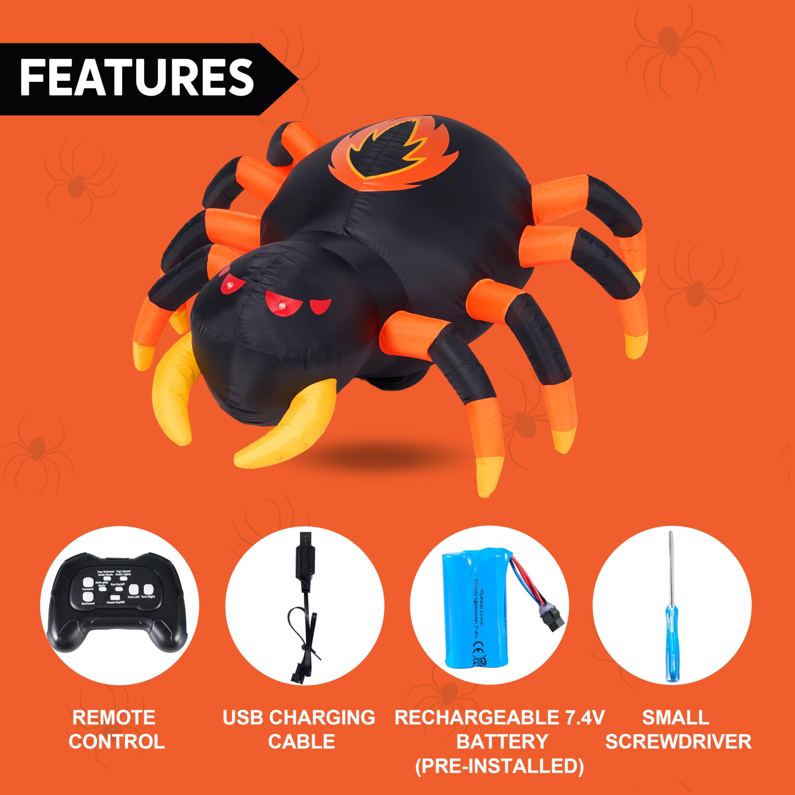 Remote Control 4FT Halloween Inflatable Spider - Image 6