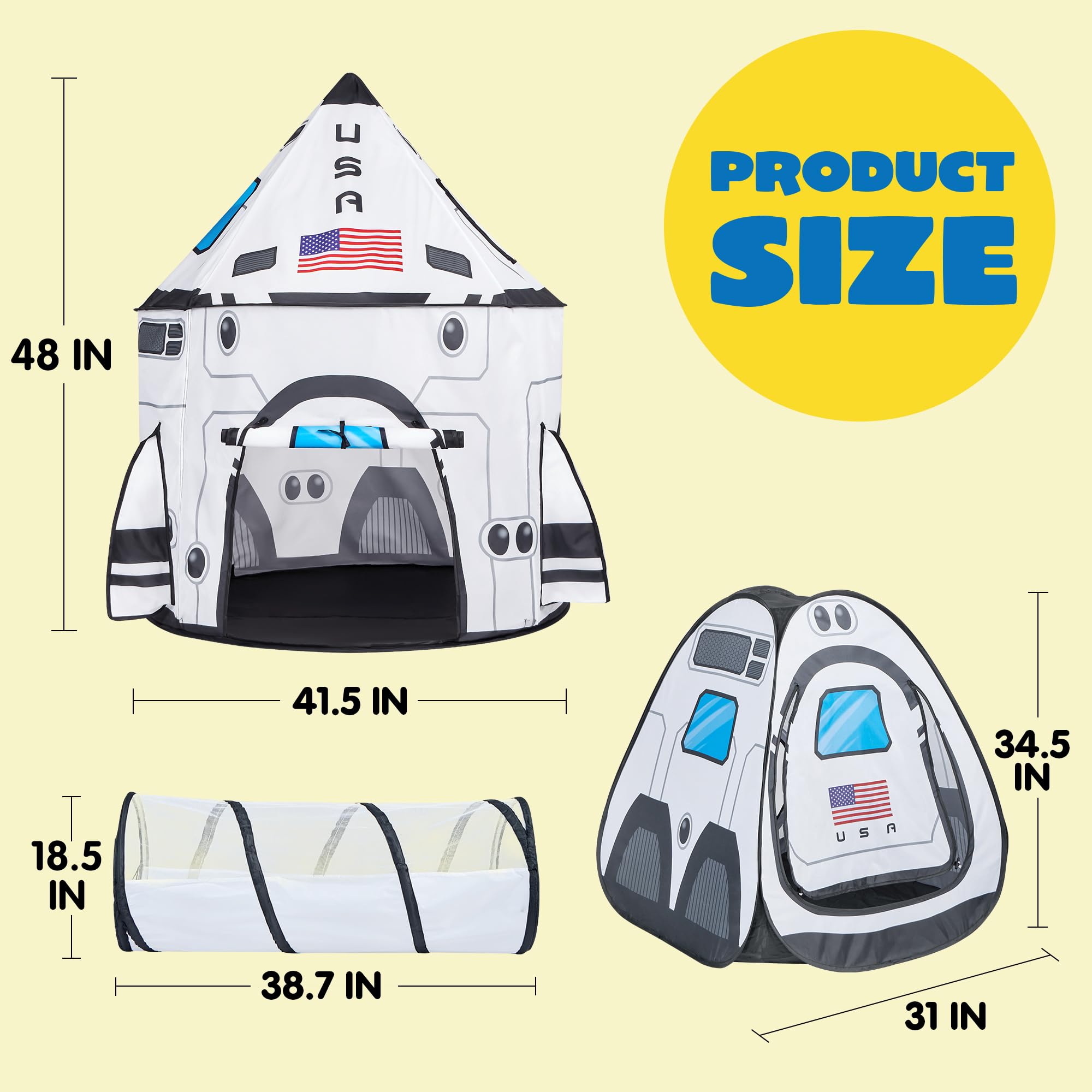White Rocket Ship Pop Up Play Tent With Tunnel - Image 6