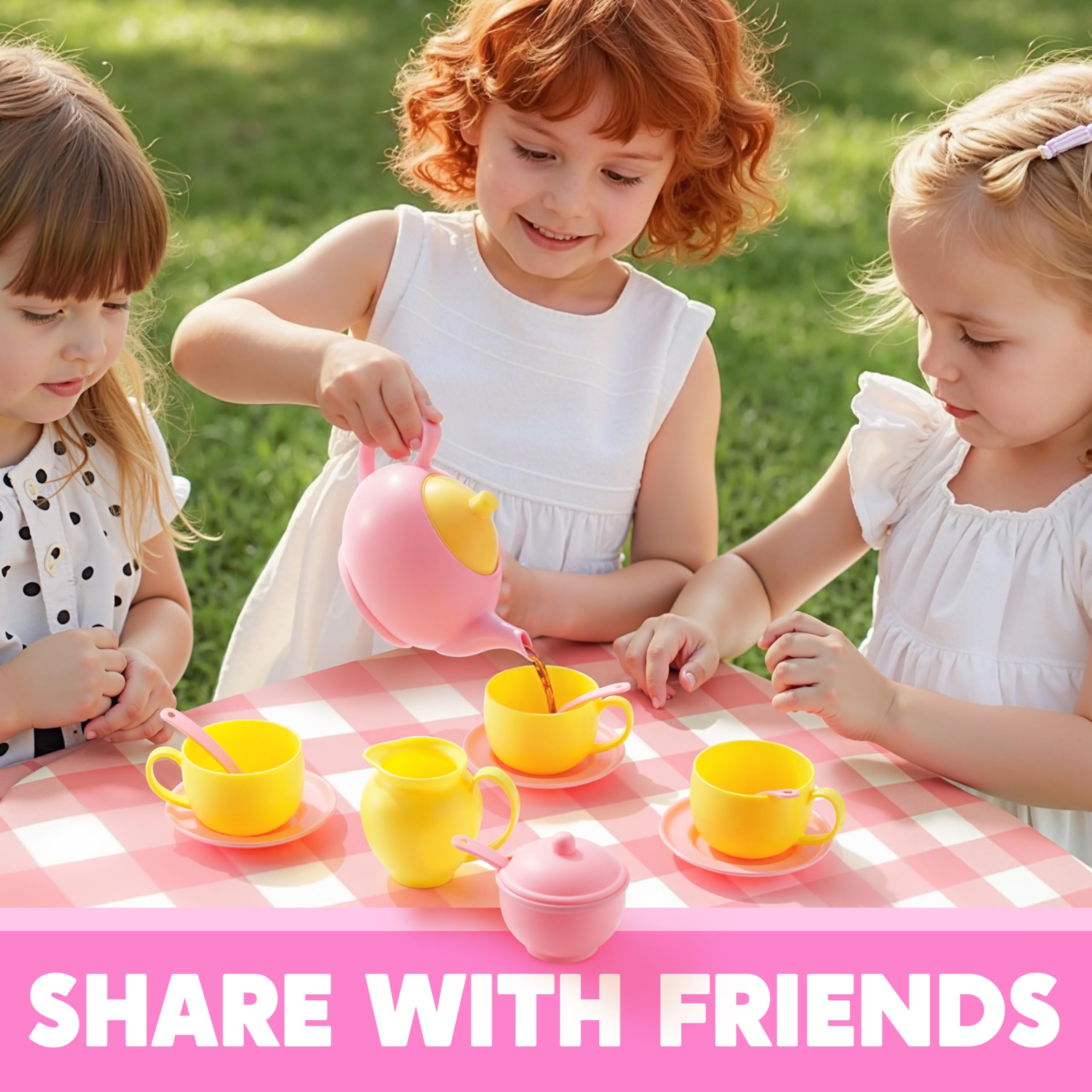 18PCS Pretend Tea Party Set - Pink Teapot - Image 6