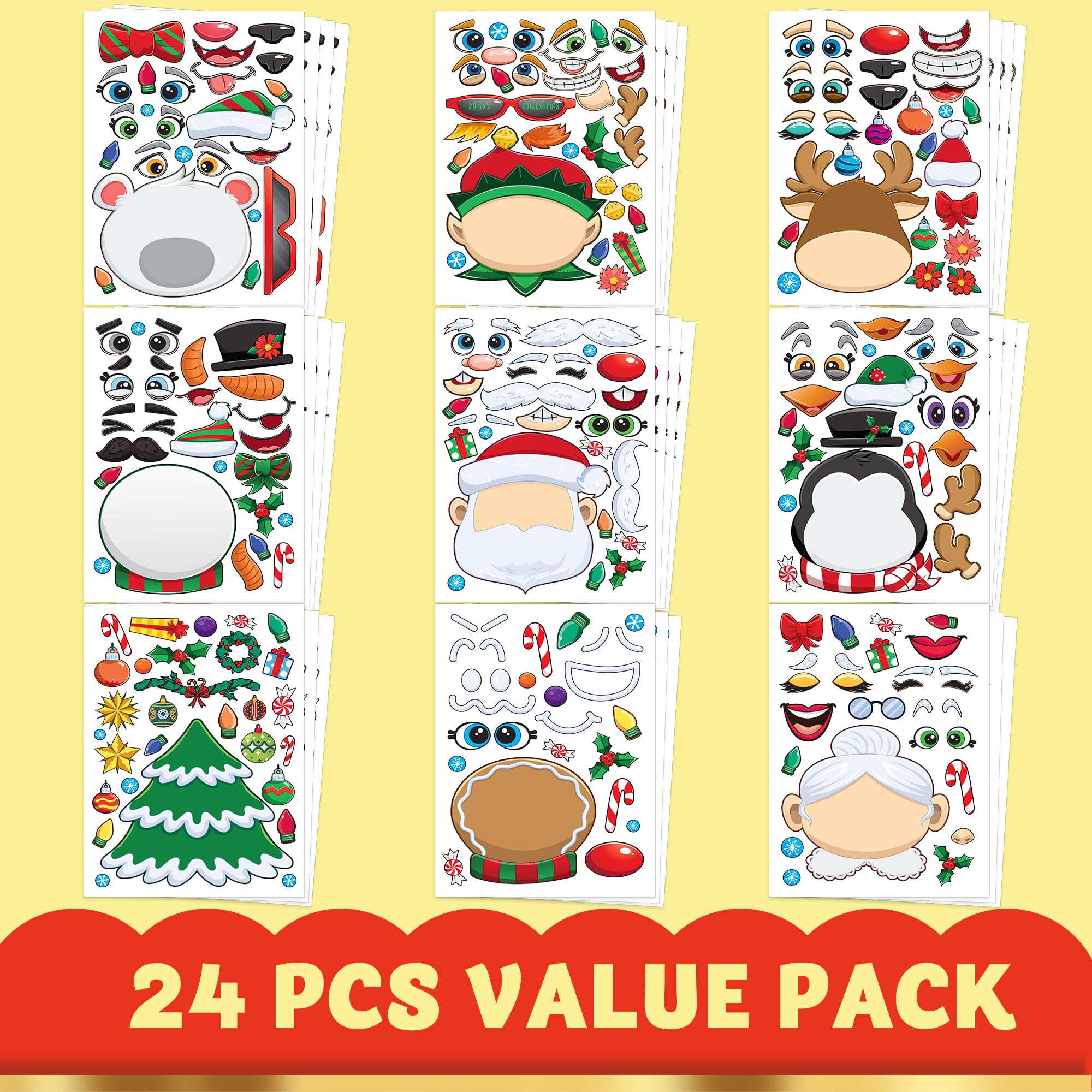 24 Pcs Christmas Make-a-face Stickers - Image 6