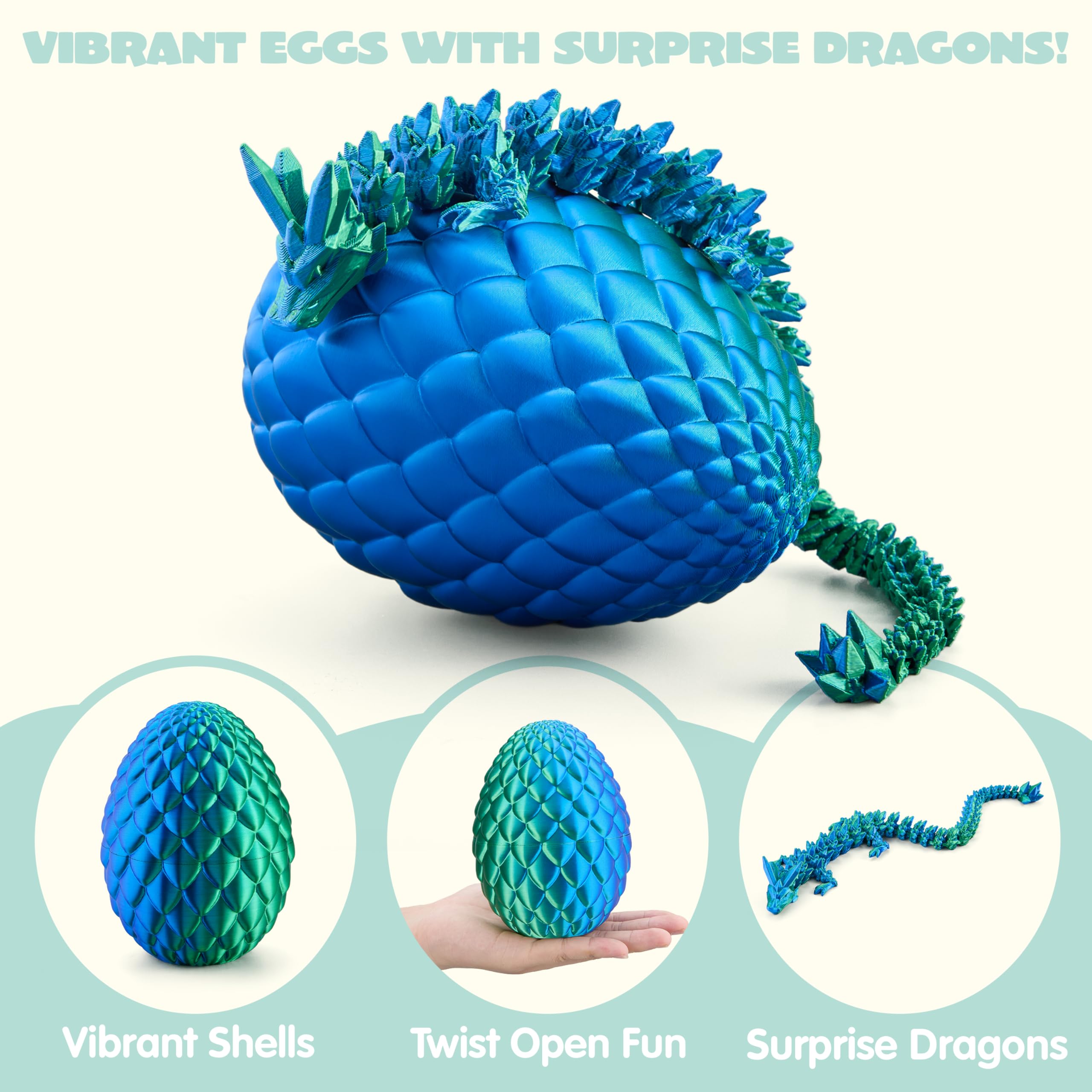 3D Printed Dragon Egg with 12 Laser Blue-Green Dragon Inside - Image 6
