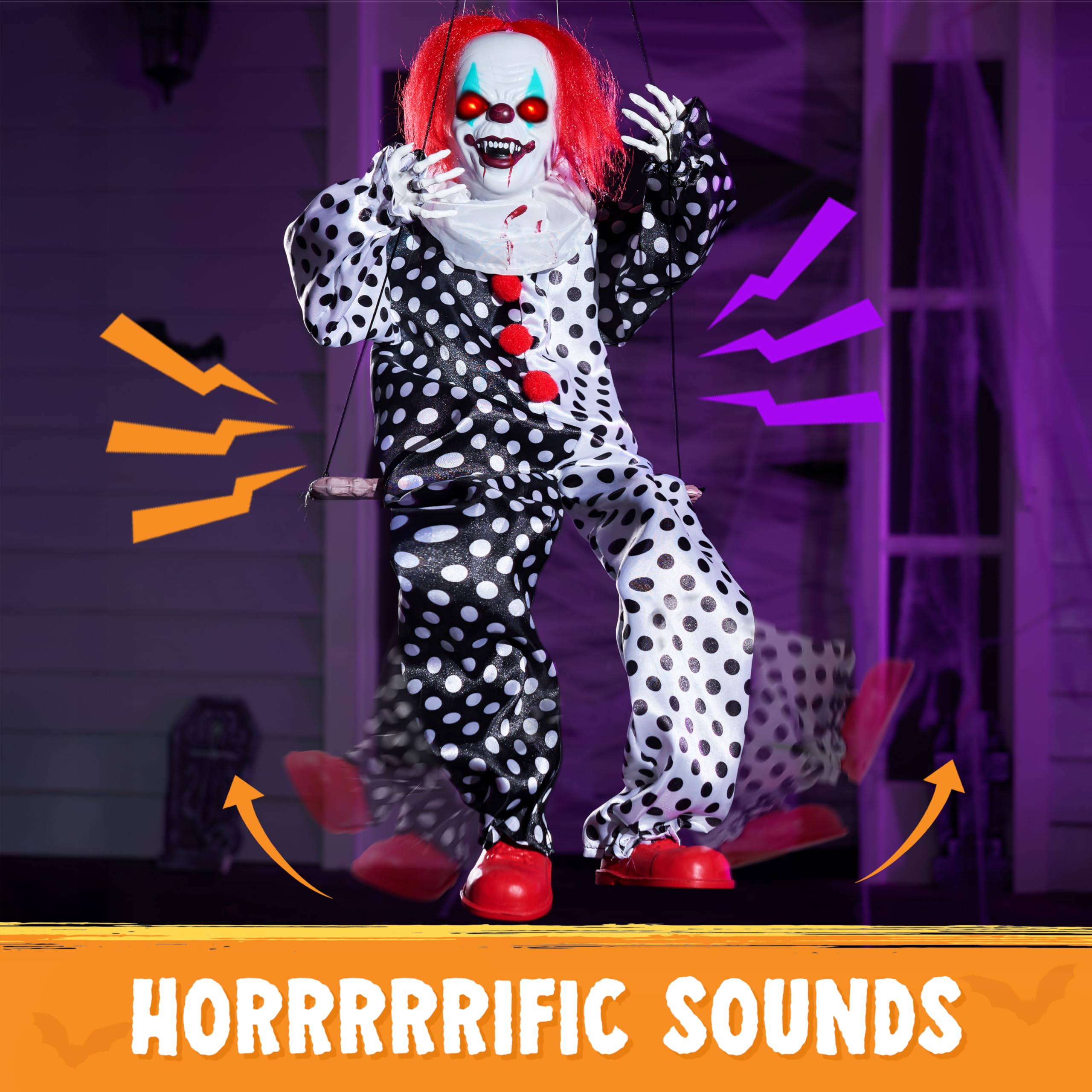 Halloween Hanging Swinging Animatronic Clown - Image 6