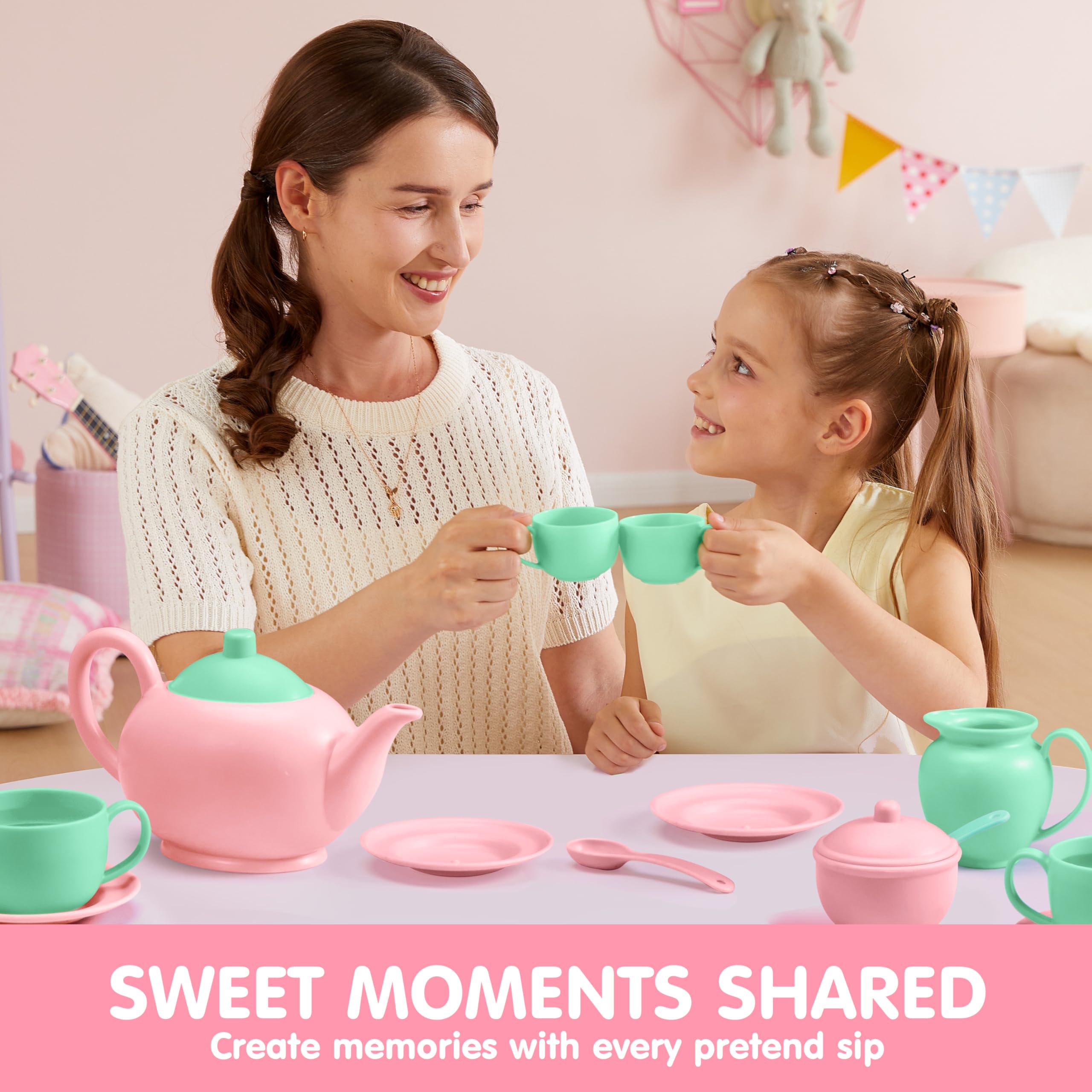 18PCS Pretend Tea Party Set - Baby Pink Teapot - Image 6