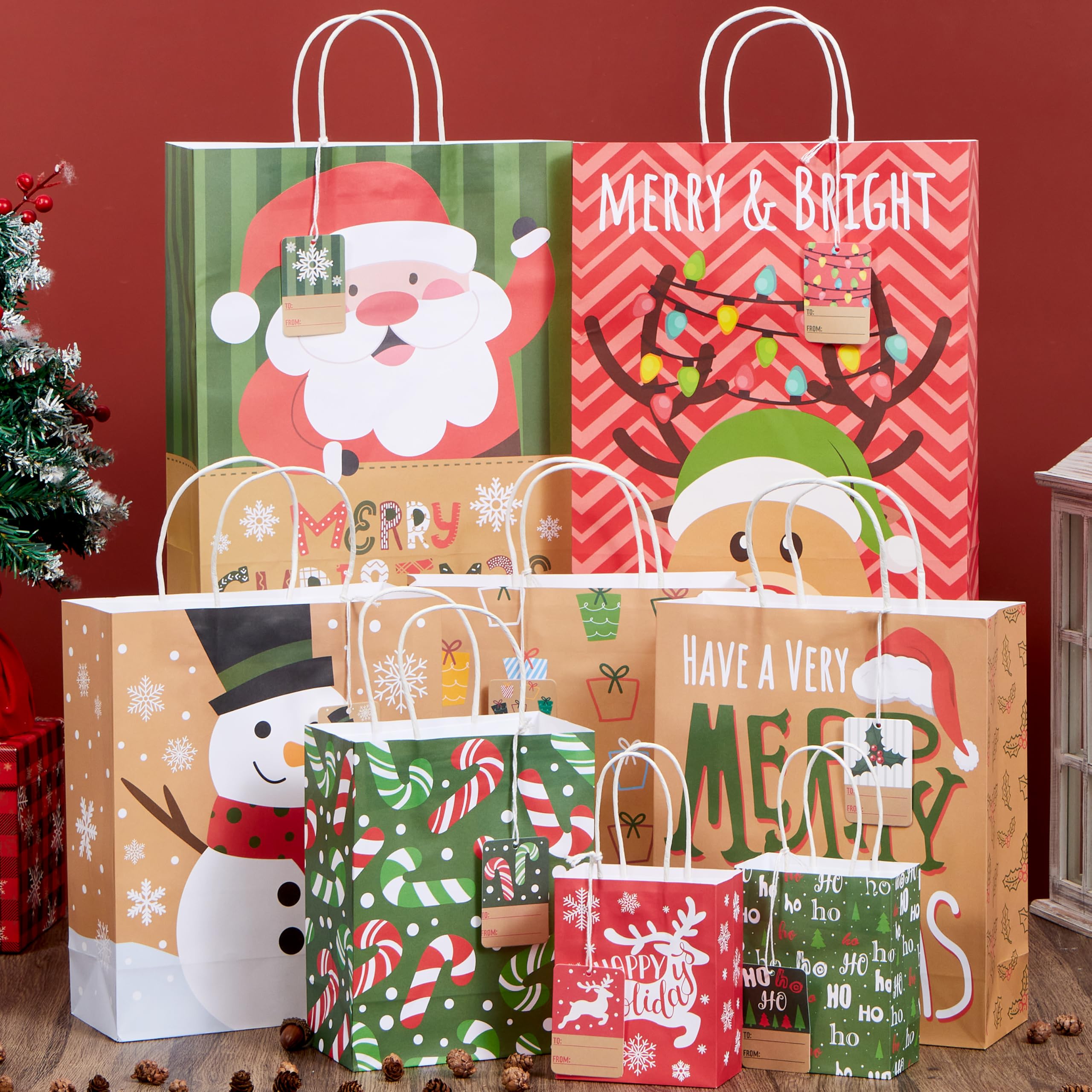 24 Packs Christmas White Kraft Gift Bag - Image 6