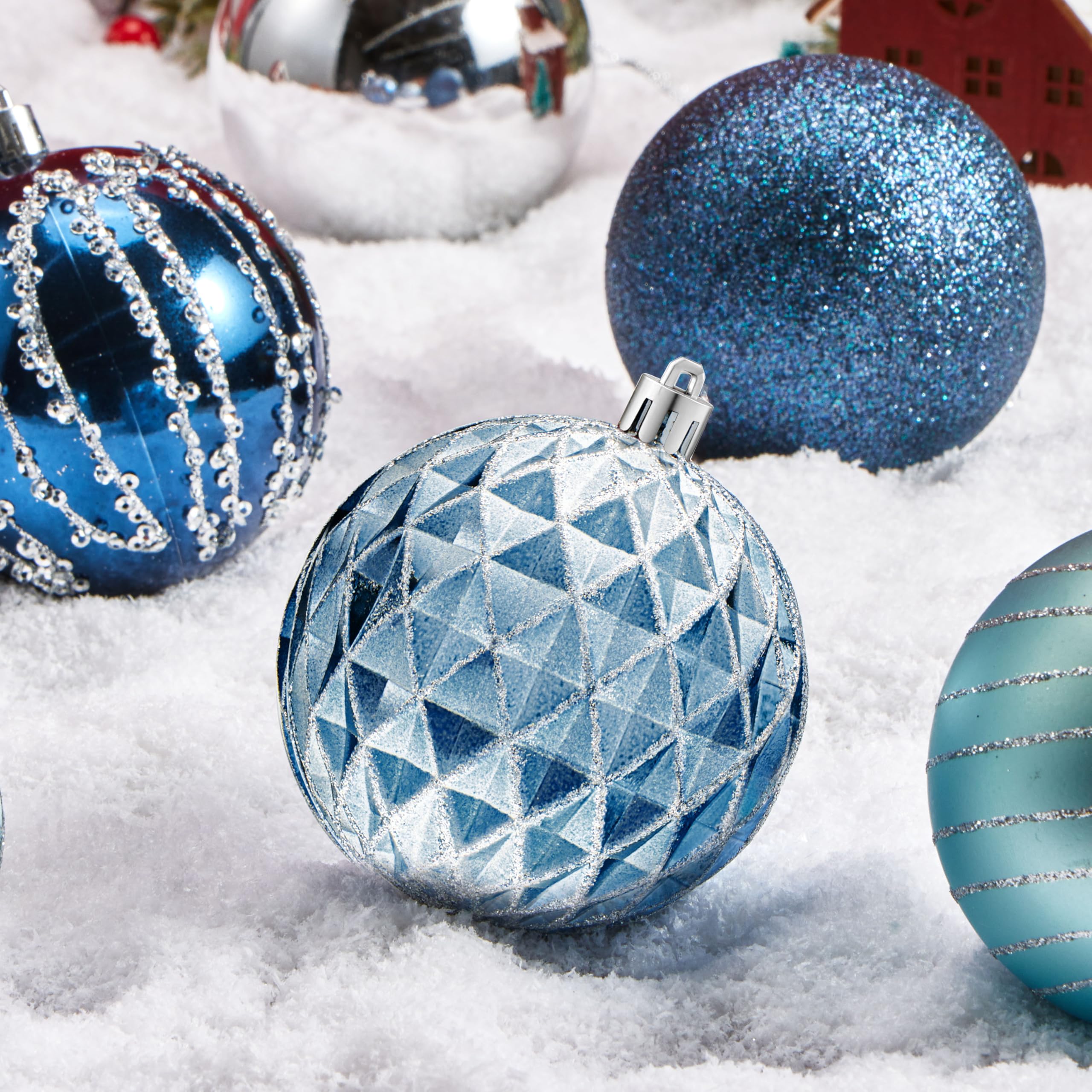 12 Pcs 3.15 Blue Silve Christmas Balls Ornaments Set - Image 6