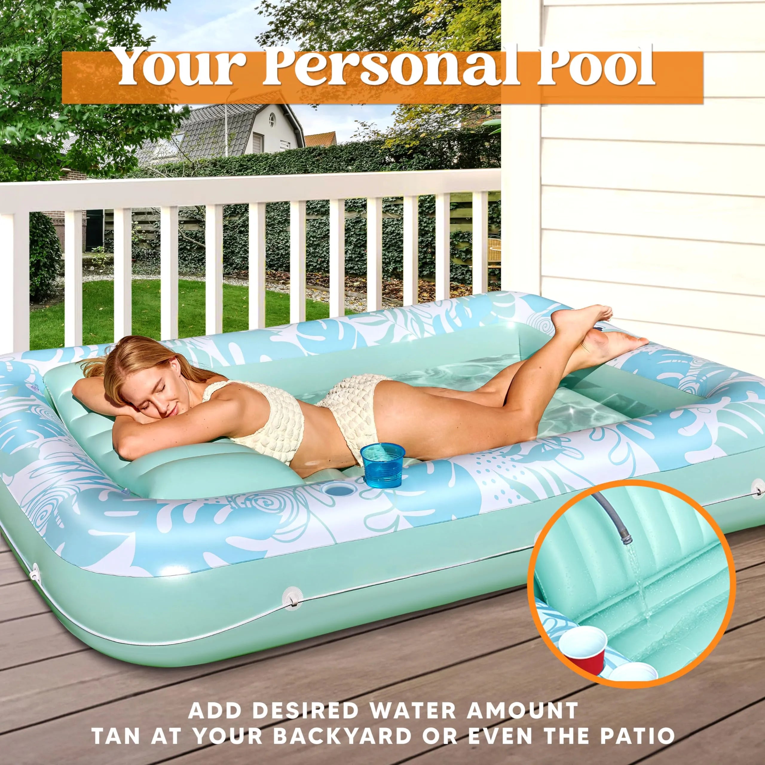 70in x 46in Cyan White Large Suntan Tub Pool Floats Sun Tan Tub - Image 2