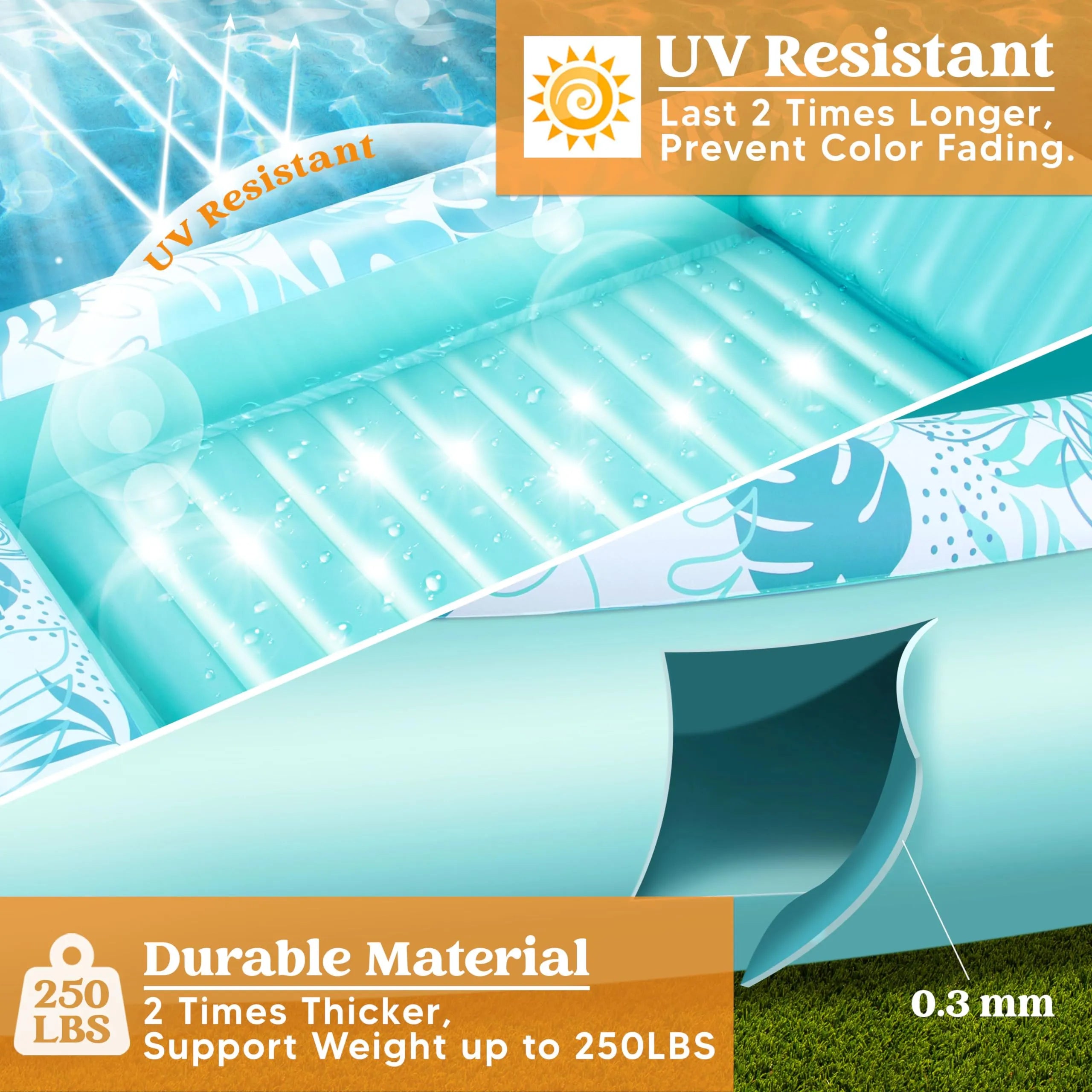 70in x 46in Cyan White Large Suntan Tub Pool Floats Sun Tan Tub - Image 3