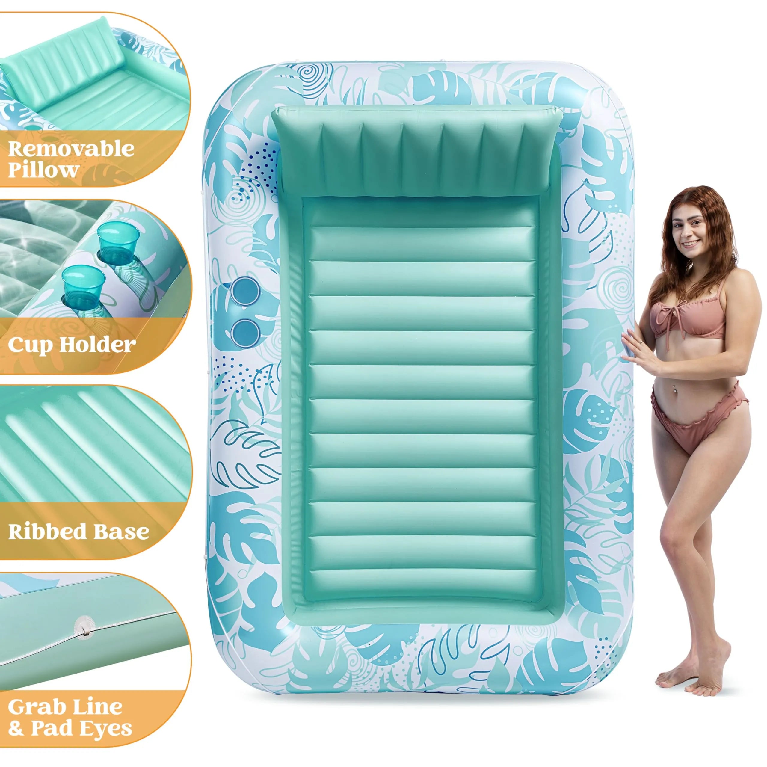 70in x 46in Cyan White Large Suntan Tub Pool Floats Sun Tan Tub - Image 5
