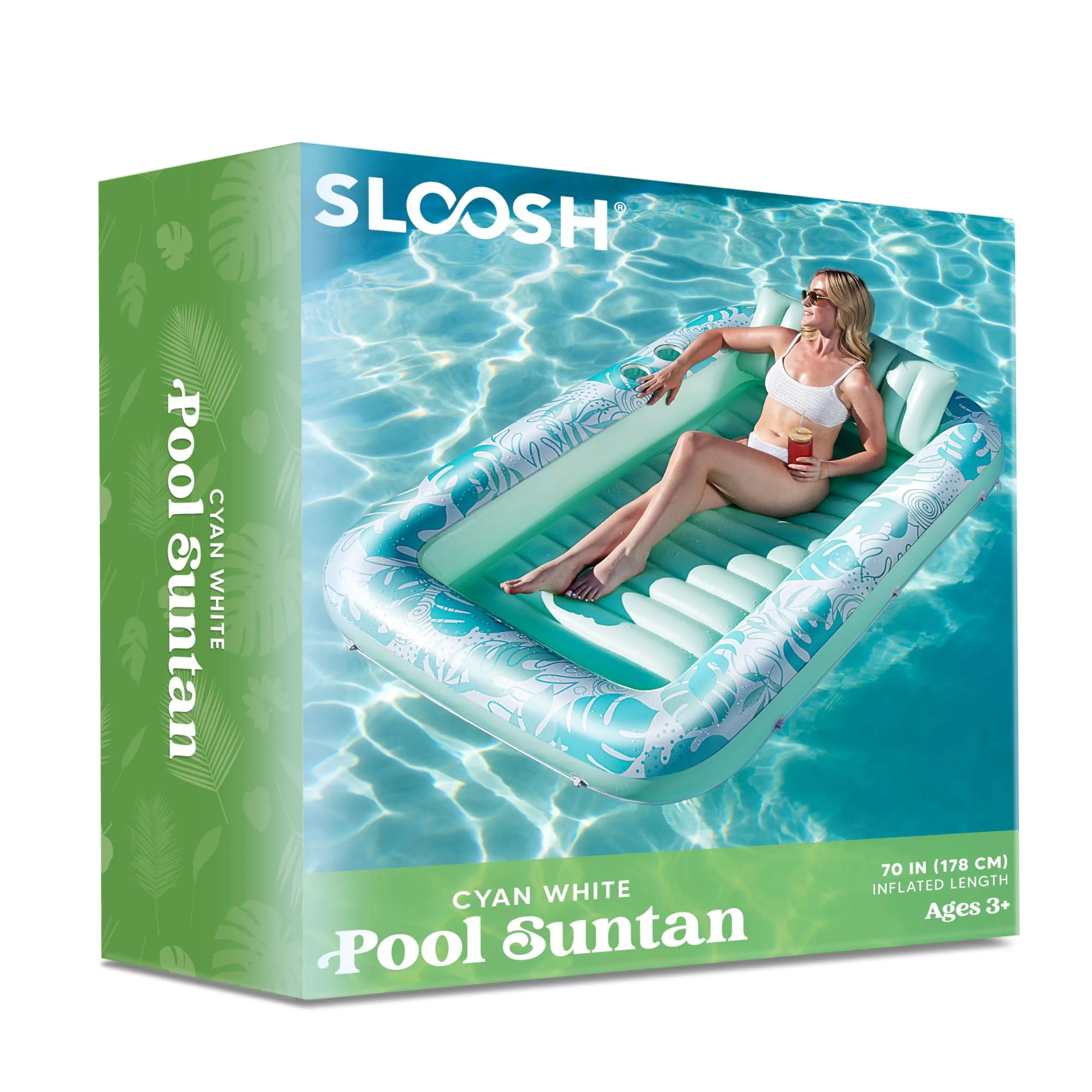 70in x 46in Cyan White Large Suntan Tub Pool Floats Sun Tan Tub - Image 6
