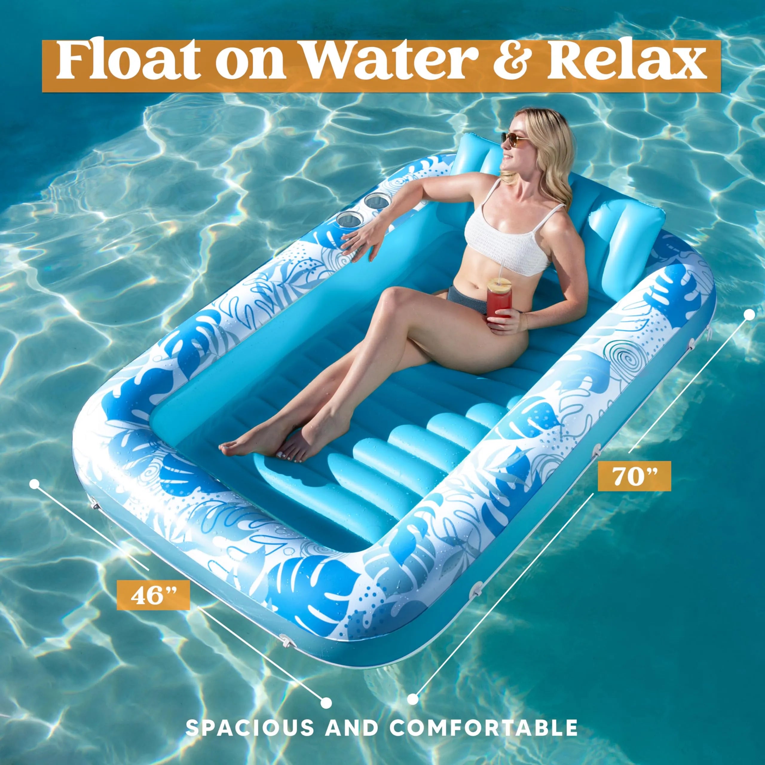 70in x 46in Large Blue Suntan Tub Pool Floats Sun Tan Tub - Image 7