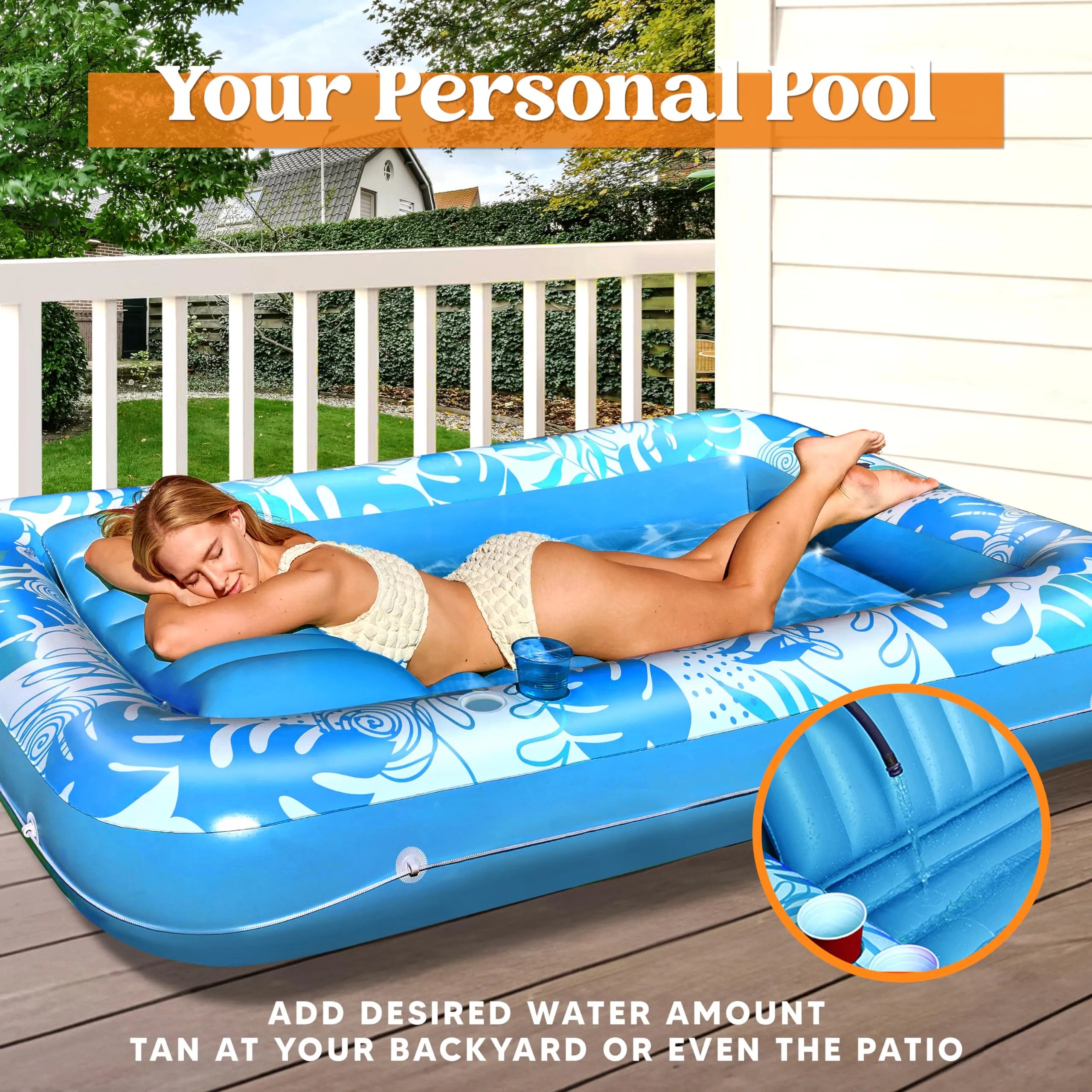 70in x 46in Large Blue Suntan Tub Pool Floats Sun Tan Tub - Image 2