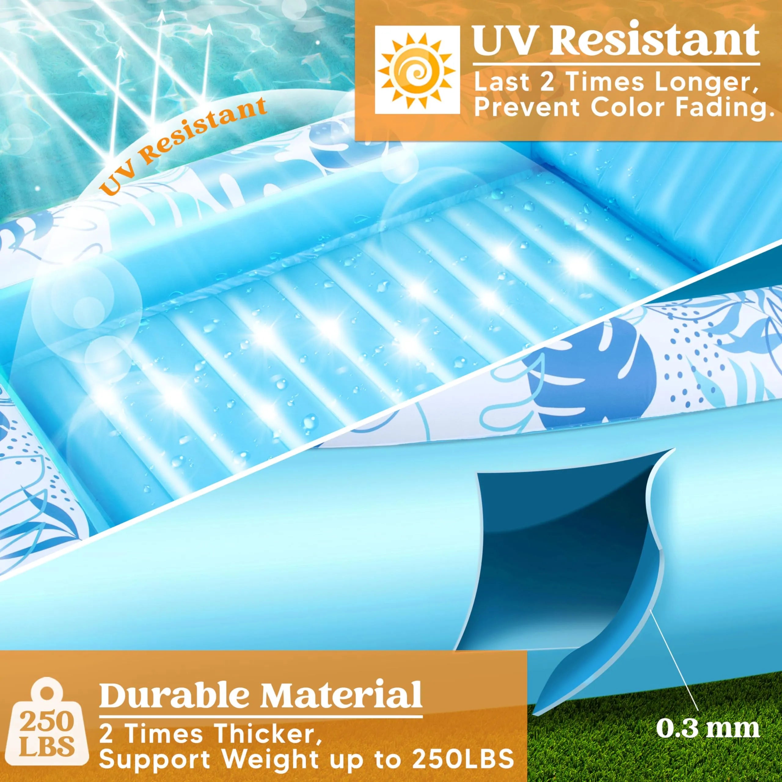 70in x 46in Large Blue Suntan Tub Pool Floats Sun Tan Tub - Image 3