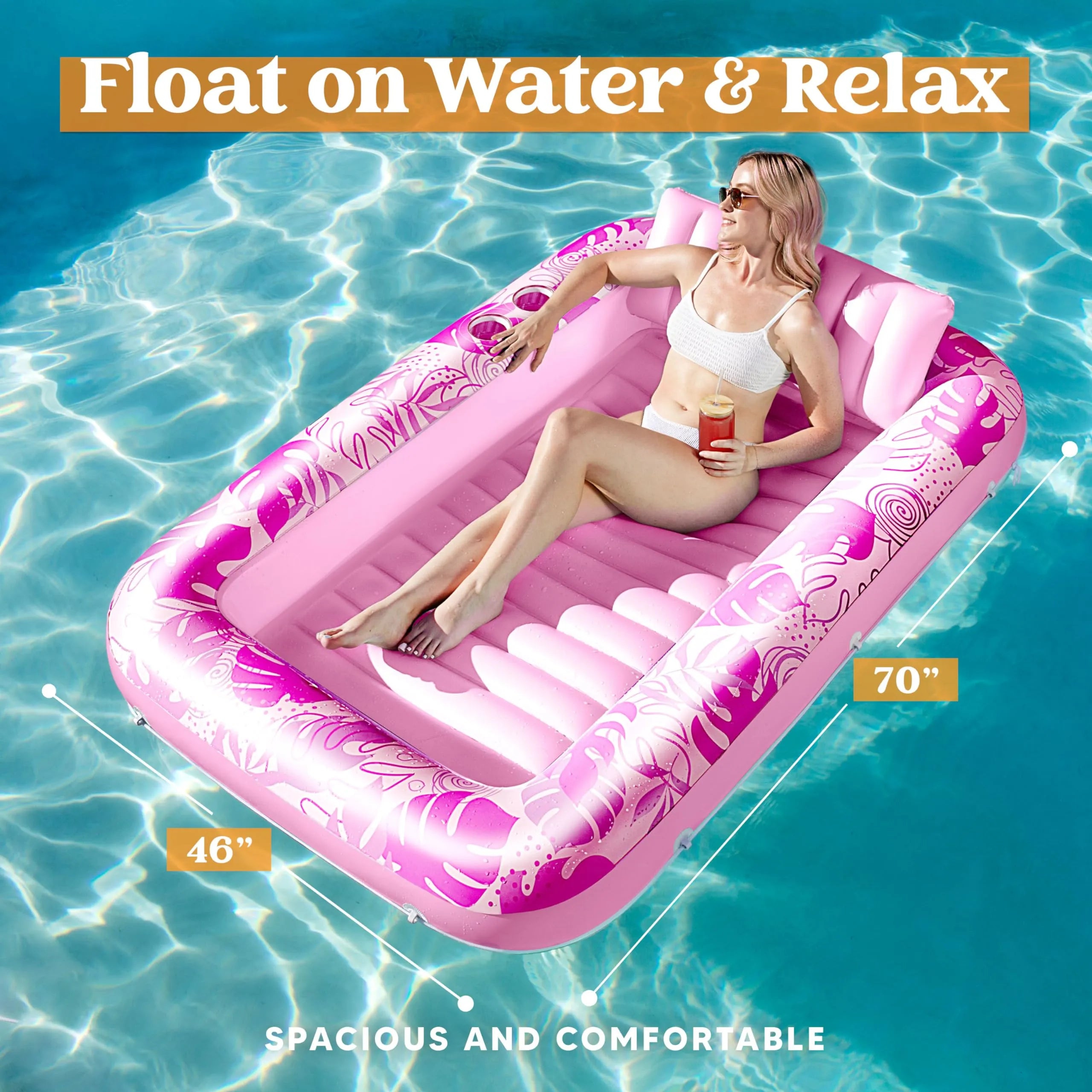 70in x 46in Large Hot Pink Suntan Tub Pool Floats Sun Tan Tub - Image 7