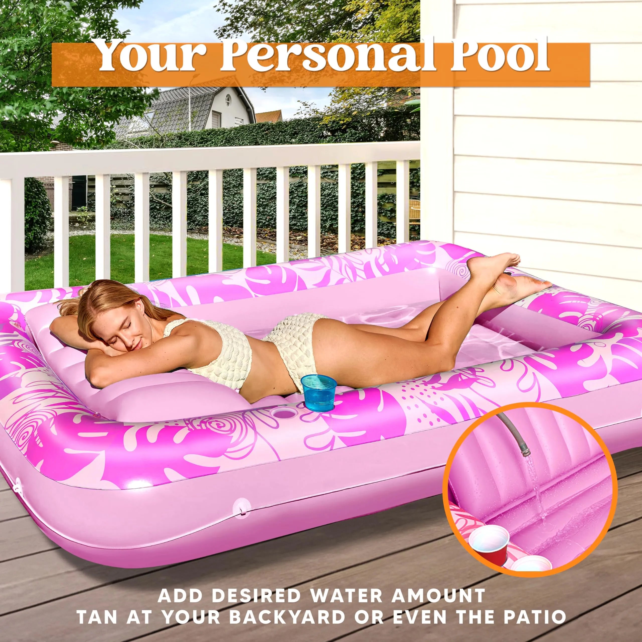 70in x 46in Large Hot Pink Suntan Tub Pool Floats Sun Tan Tub - Image 2