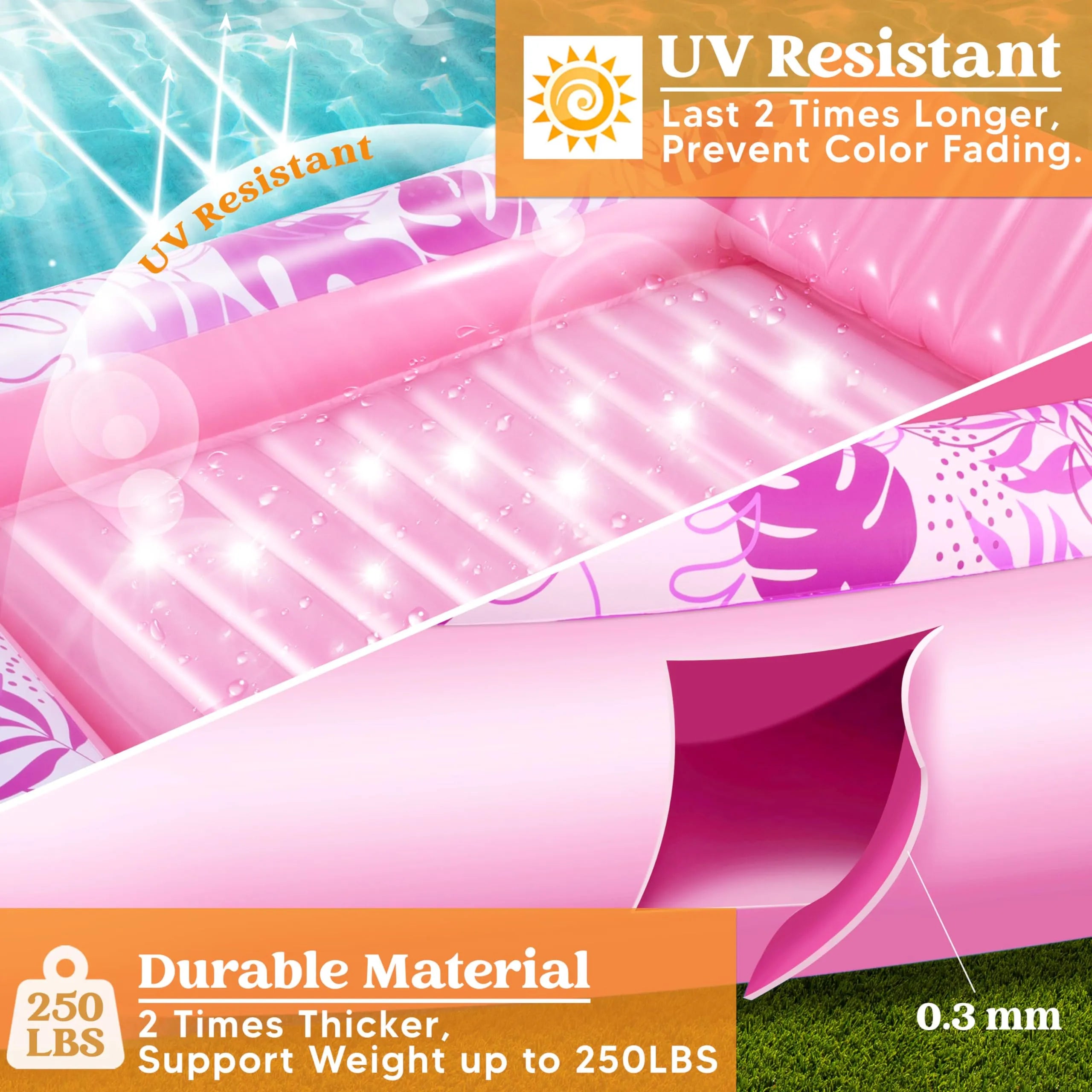 70in x 46in Large Hot Pink Suntan Tub Pool Floats Sun Tan Tub - Image 3