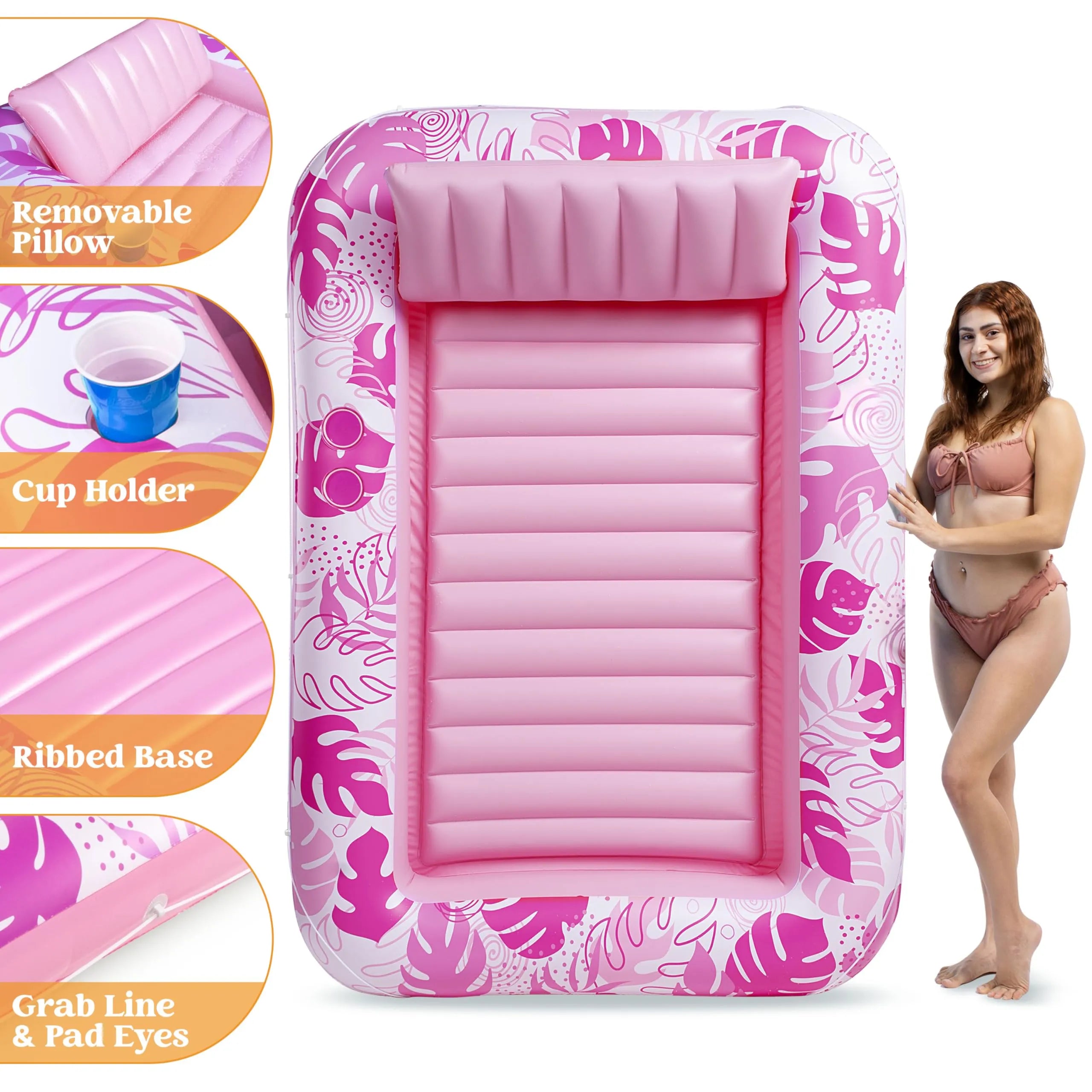 70in x 46in Large Hot Pink Suntan Tub Pool Floats Sun Tan Tub - Image 5