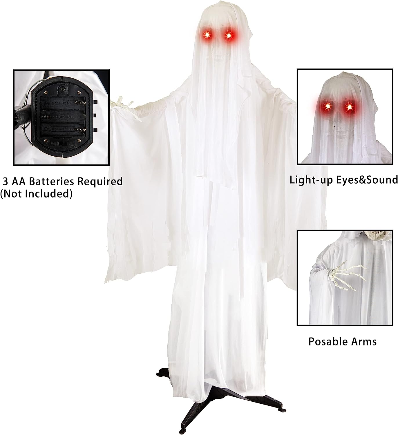 68in Standing Animated Ghost with Skeleton Hands - Image 2