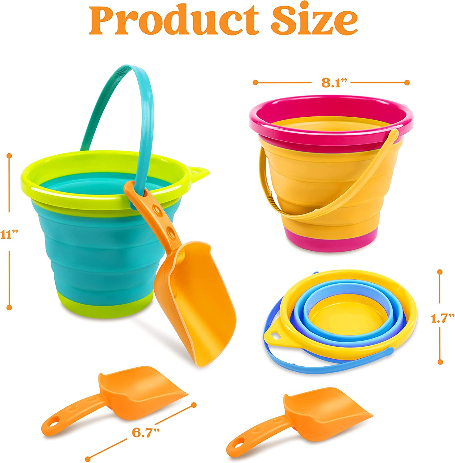 3 Packs Foldable Pail Bucket with Shovels (Bonus Mesh Bag) - Image 5