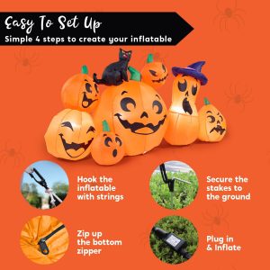 Joiedomi 6 Ft Inflatable Halloween Pumpkin Set with Witch Cat & LED Lights