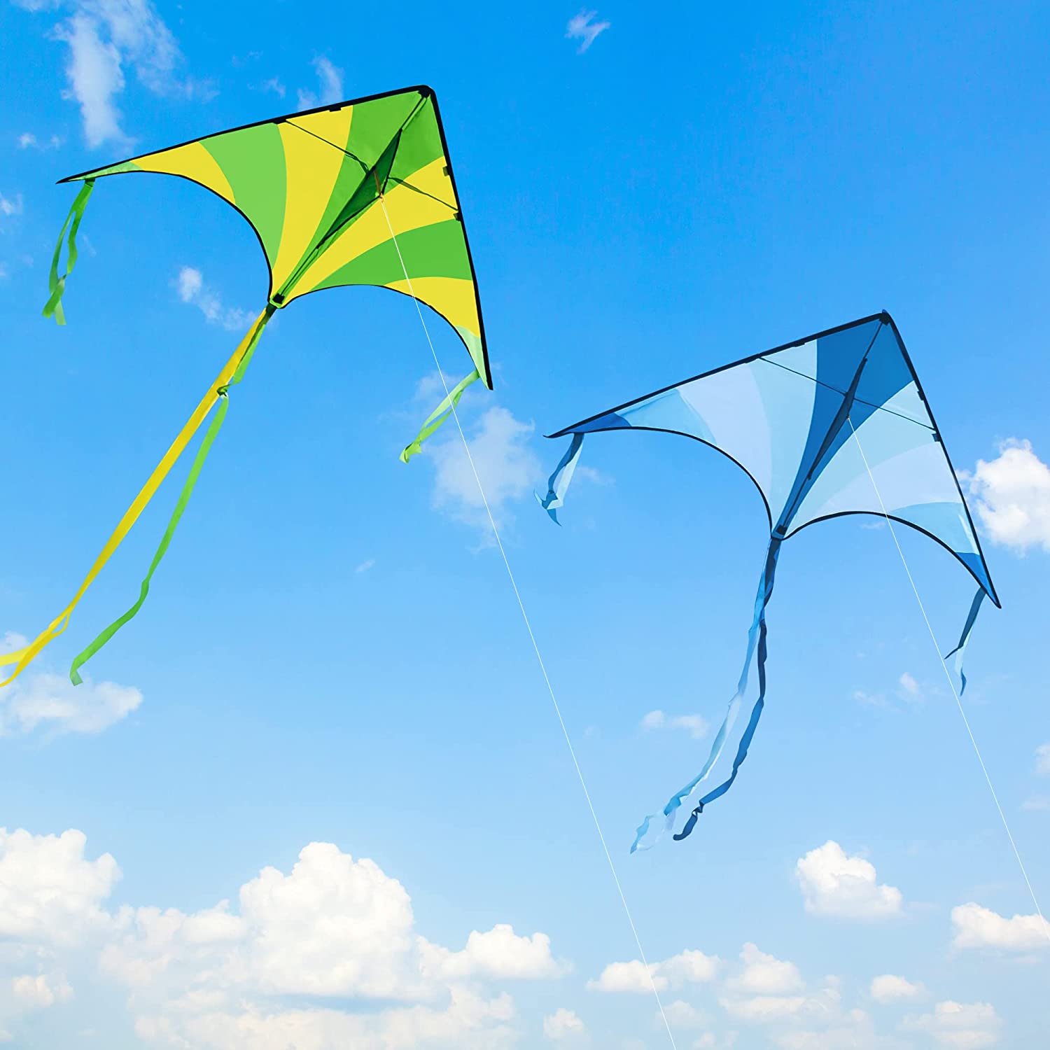 3Pcs Big Delta Kite (Green & Blue & Rainbow) with 262.5ft Kite String - Image 2
