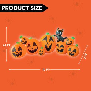 Joiedomi 10 Ft Inflatable Halloween Pumpkin Set with Witch Cat