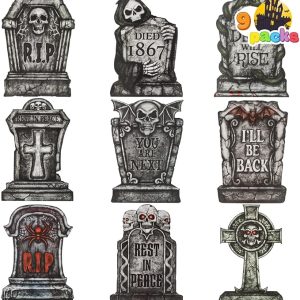 JOYIN 9 PCS Halloween Tombstones - 16 Graveyard Yard Decoration
