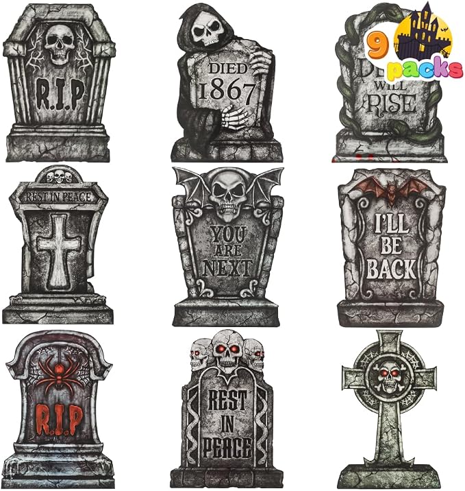 JOYIN 9 PCS Halloween Tombstones - 16 Graveyard Yard Decoration