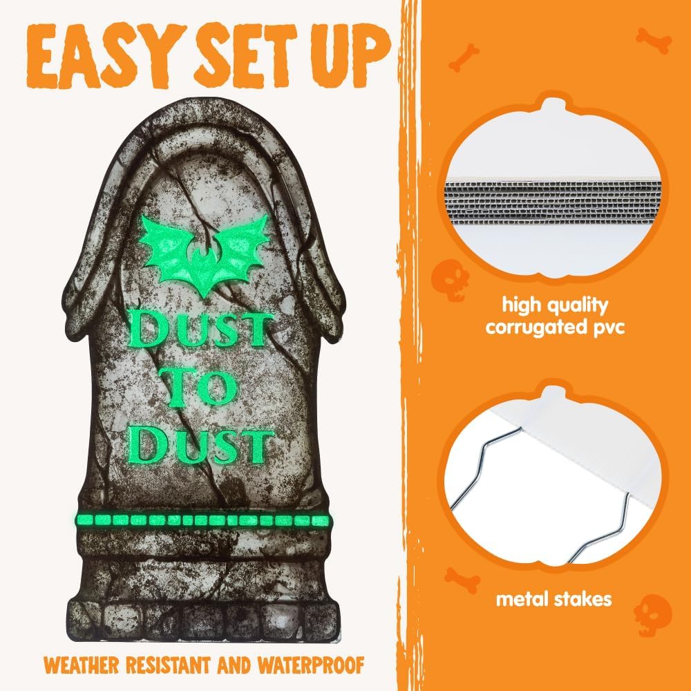16in Halloween Graveyard Tombstones Fluorescent, 6 Pcs - Image 4
