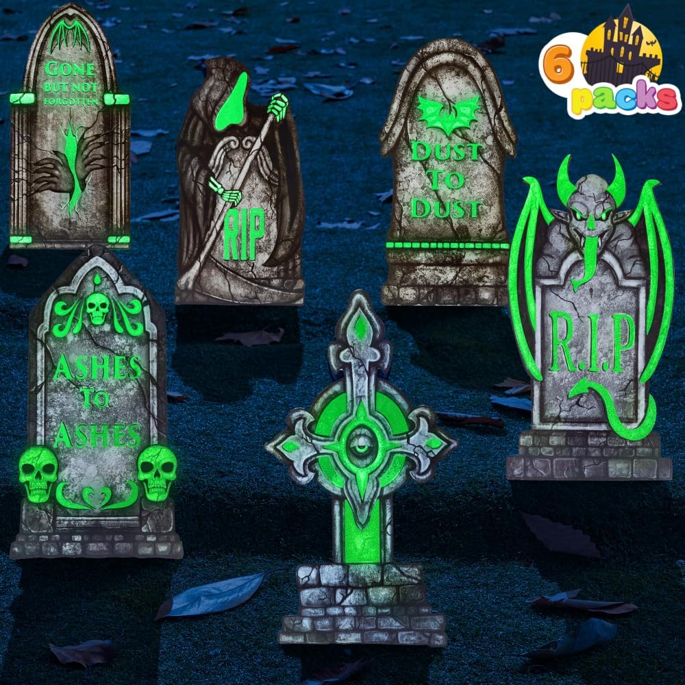 16in Halloween Graveyard Tombstones Fluorescent, 6 Pcs - Image 2
