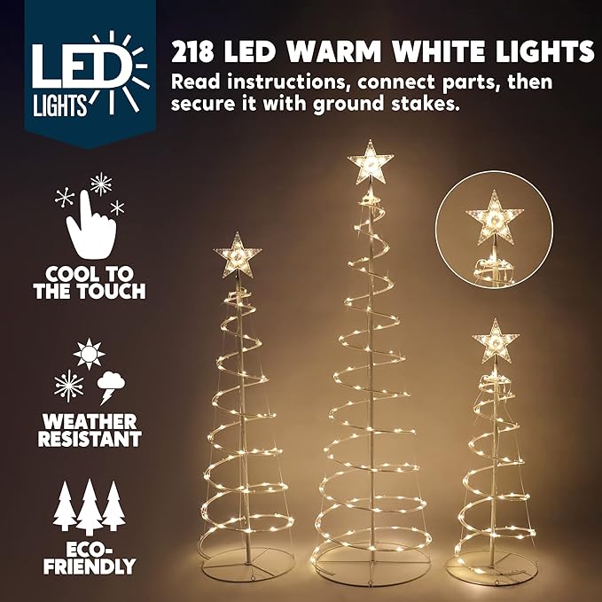 3 Packs Lighted Spiral Christmas Tree Set - Image 3