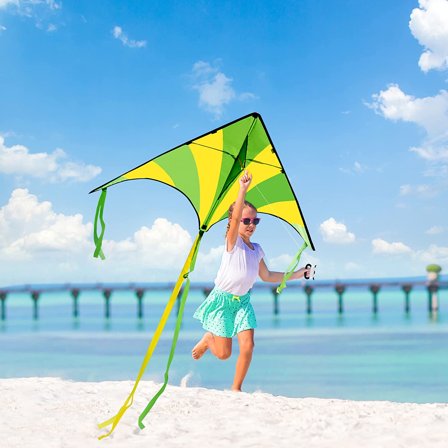 3Pcs Big Delta Kite (Green & Blue & Rainbow) with 262.5ft Kite String - Image 5