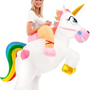 JOYIN Adult Inflatable Riding Unicorn Costume - Blow Up Halloween Suit