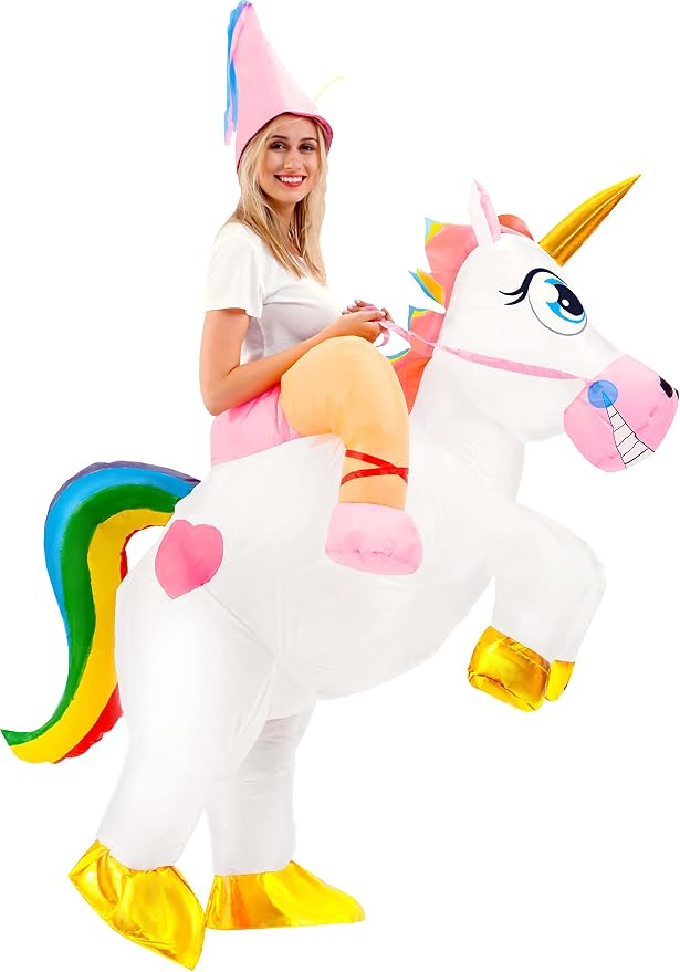 JOYIN Adult Inflatable Riding Unicorn Costume - Blow Up Halloween Suit