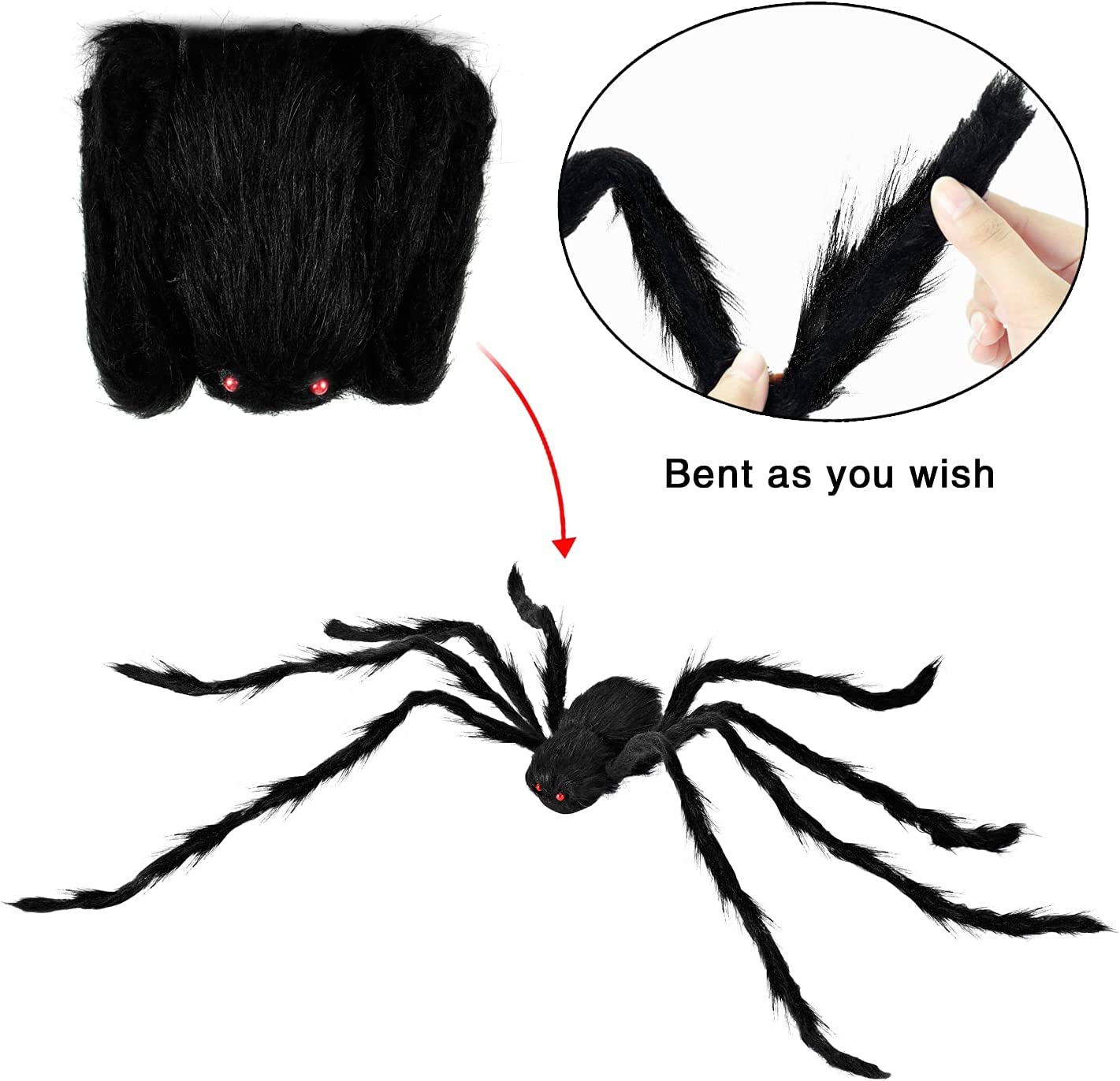 3 Pack Halloween Realistic Hairy Spiders - Image 3