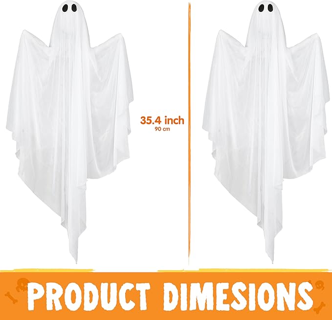 2 Pcs 35.4” Halloween Hanging Light up Ghost with Blue LED Light - Image 4